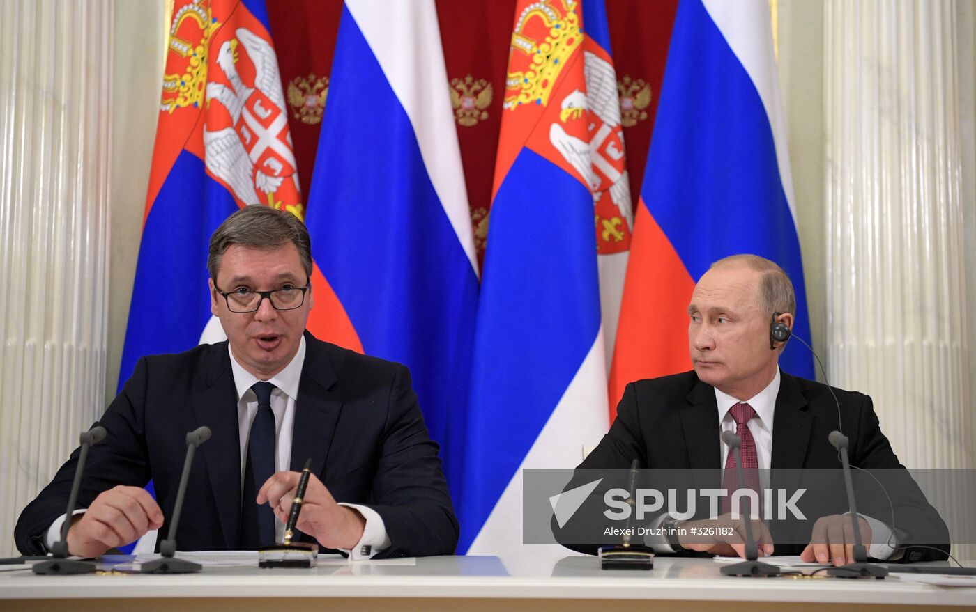 President Vladimir Putin meets with Serbian President Aleksandar Vucic