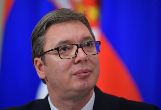 President Vladimir Putin meets with Serbian President Aleksandar Vucic