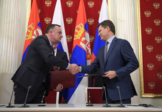 President Vladimir Putin meets with Serbian President Aleksandar Vucic