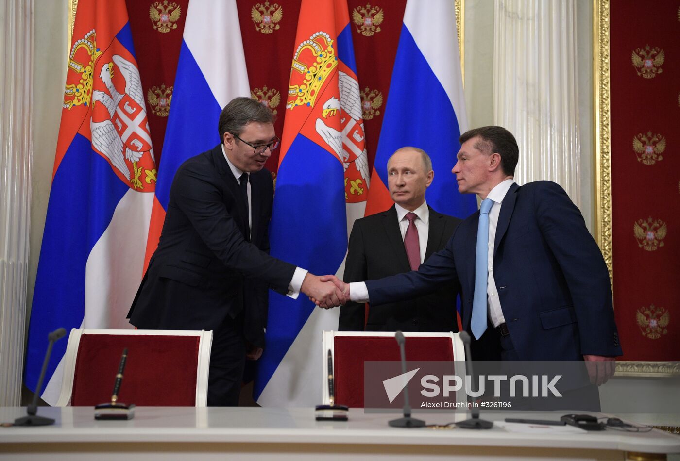 President Vladimir Putin meets with Serbian President Aleksandar Vucic