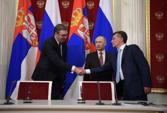 President Vladimir Putin meets with Serbian President Aleksandar Vucic