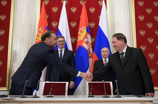 President Vladimir Putin meets with Serbian President Aleksandar Vucic