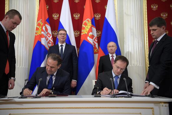 President Vladimir Putin meets with Serbian President Aleksandar Vucic