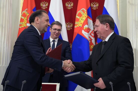 President Vladimir Putin meets with Serbian President Aleksandar Vucic