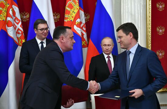 President Vladimir Putin meets with Serbian President Aleksandar Vucic