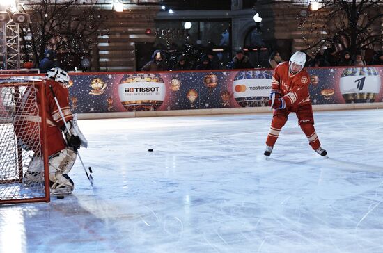 President Putin takes part in NHL ice hockey match on Red Square