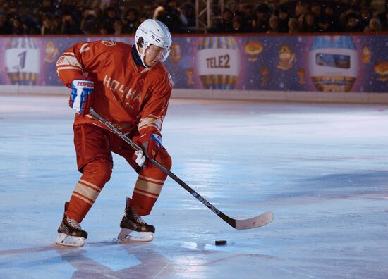 President Putin takes part in NHL ice hockey match on Red Square