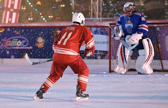 President Putin takes part in NHL ice hockey match on Red Square
