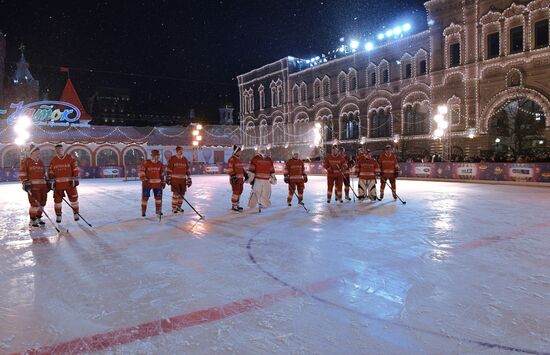 President Putin takes part in NHL ice hockey match on Red Square