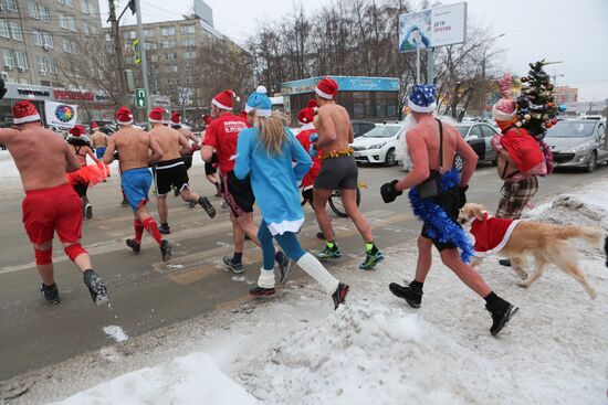 "Polar bears" dressed as Santa race in Novosibirsk