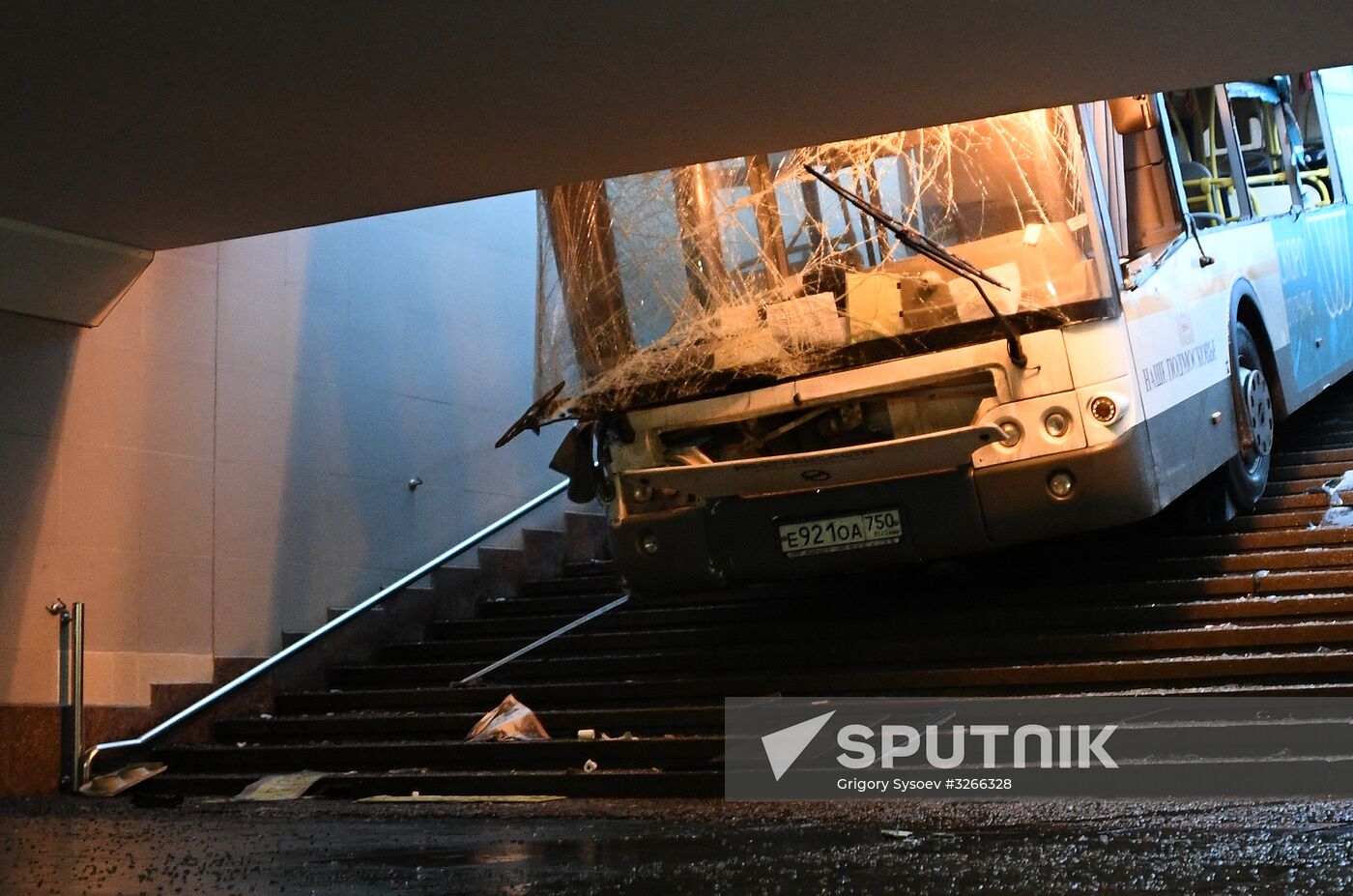 Bus goes into underpass in the west of Moscow
