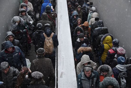 Bus goes into underpass in the west of Moscow