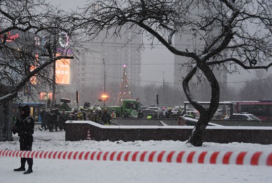 Bus goes into underpass in the west of Moscow