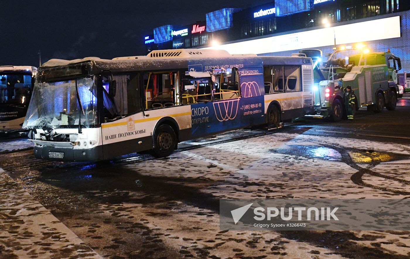 Bus goes into underpass in west of Moscow
