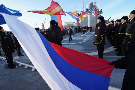 Naval ensign is raised on Admiral Makarov frigate in Kaliningrad