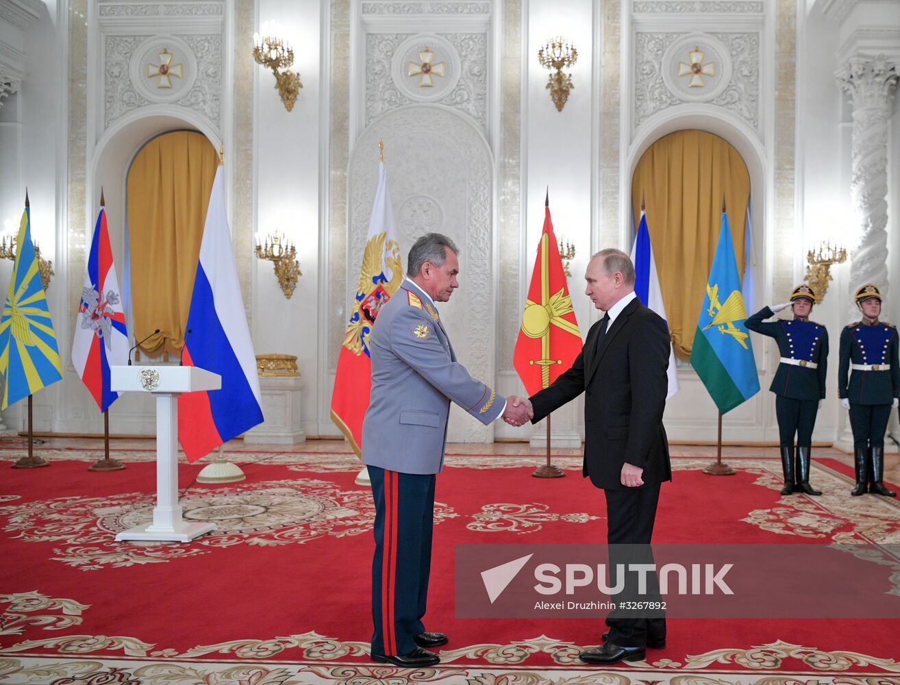 Russian President Vladimir Putin meets with service personnel who took part in counter-terrorism operation in Syria