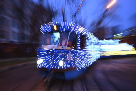 New Year's themed tram in Moscow