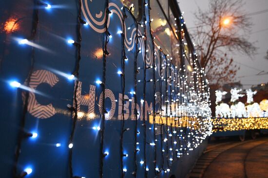 New Year's themed tram in Moscow