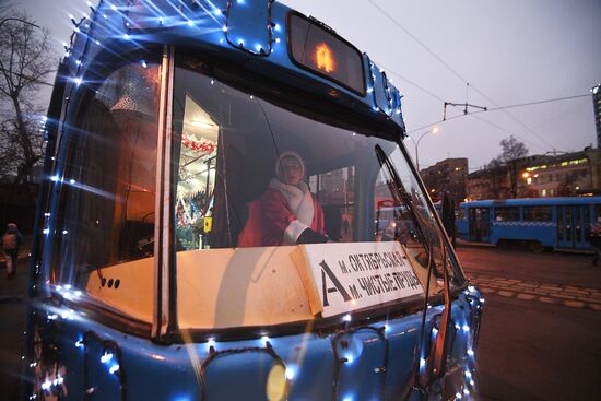 New Year's themed tram in Moscow