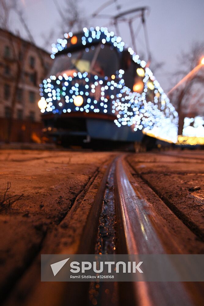 New Year's themed tram in Moscow