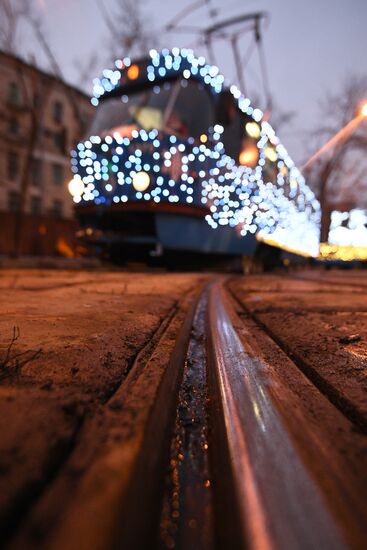 New Year's themed tram in Moscow