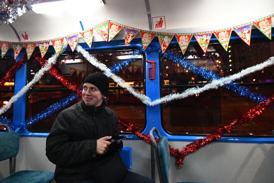 New Year's themed tram in Moscow