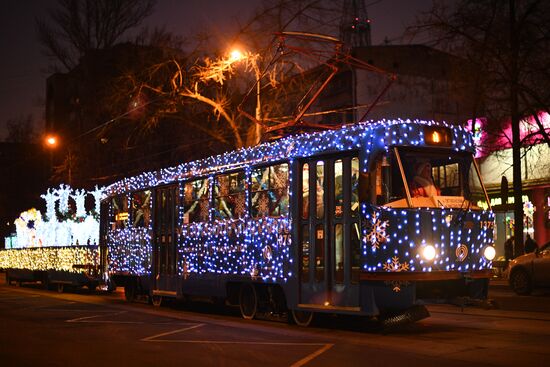 New Year's themed tram in Moscow