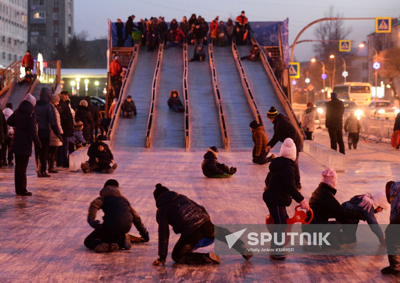 Public festivities at ice park in Ussuriysk