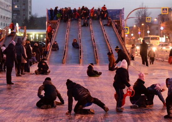 Public festivities at ice park in Ussuriysk