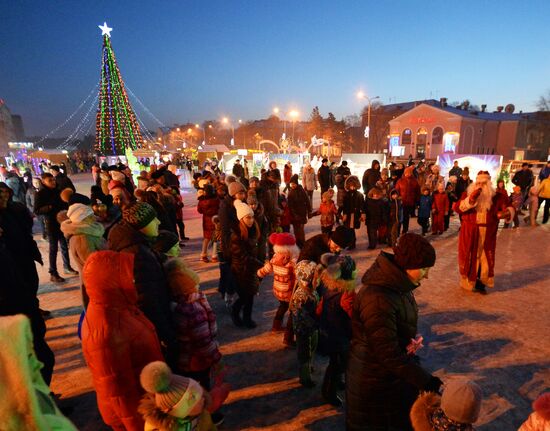 Public festivities at ice park in Ussuriysk