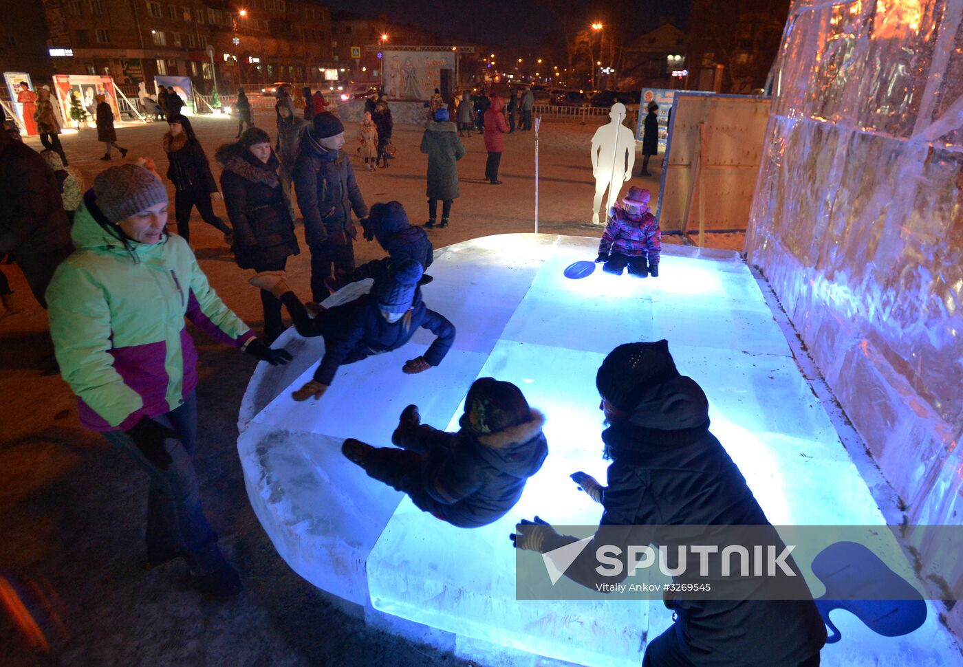 Public festivities at ice park in Ussuriysk