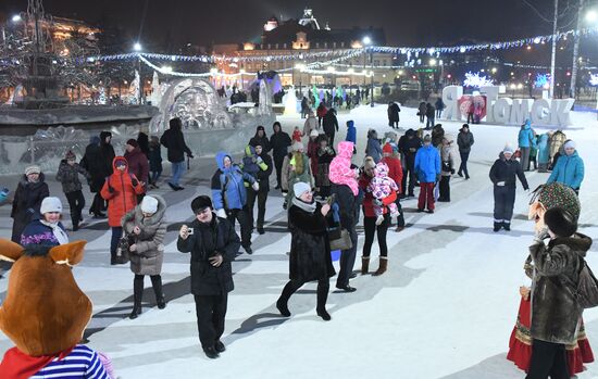 Ice park in central Tomsk