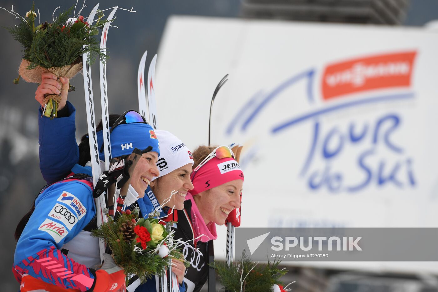 Cross country skiing. World Cup Tour de Ski. Women's mass start
