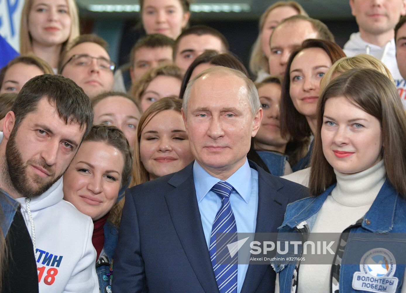 President Vladimir Putin visits his campaign headquarters in Moscow