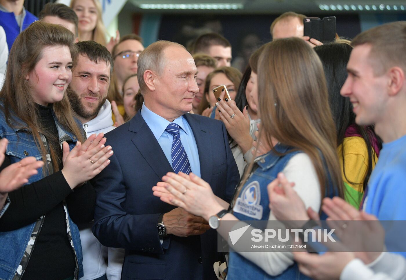 President Vladimir Putin visits his campaign headquarters in Moscow