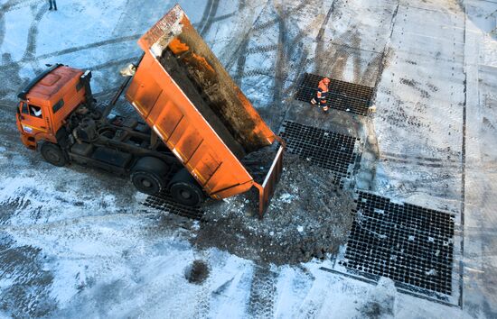 Snow-melting station in Moscow