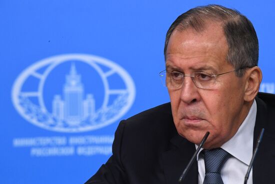 News conference with Russia's Foreign Minister Sergei Lavrov