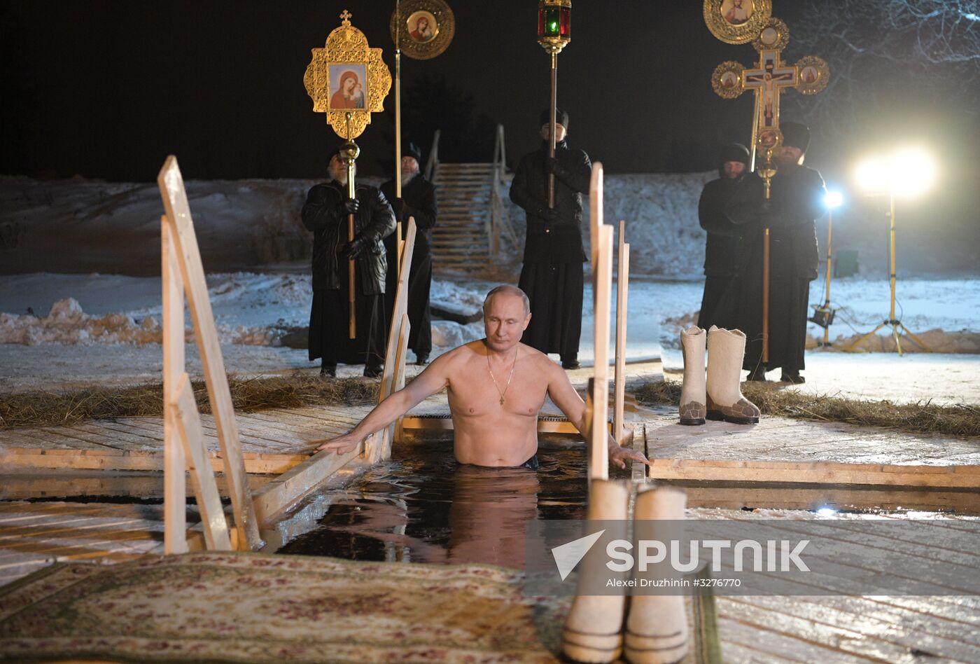 President Vladimir Putin takes part in Epiphany bathing on Lake Seliger