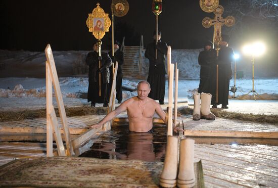 President Vladimir Putin takes part in Epiphany bathing on Lake Seliger