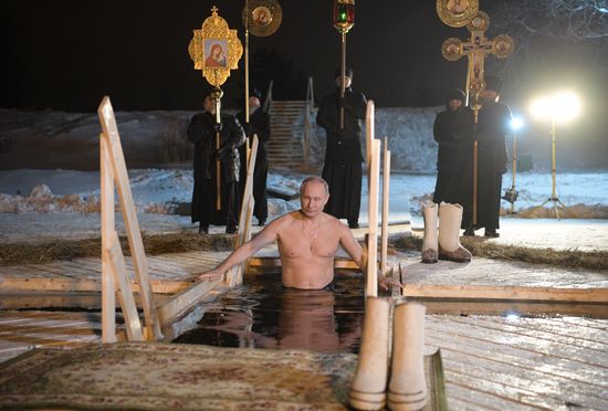 President Vladimir Putin takes part in Epiphany bathing on Lake Seliger