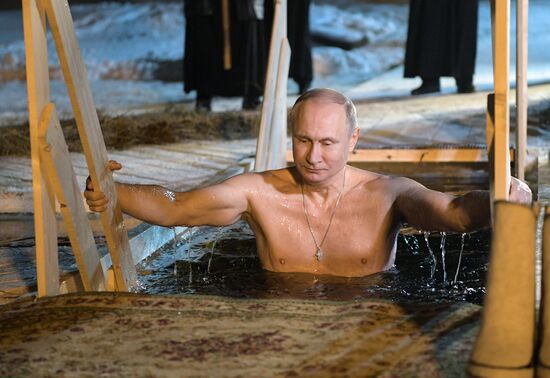 President Vladimir Putin takes part in Epiphany bathing on Lake Seliger