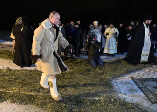 President Vladimir Putin takes part in Epiphany bathing on Lake Seliger