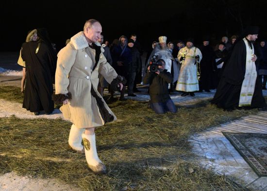 President Vladimir Putin takes part in Epiphany bathing on Lake Seliger