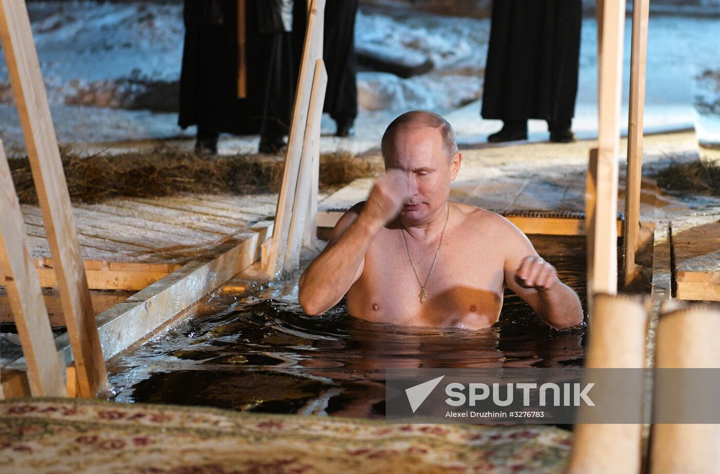 President Vladimir Putin takes part in Epiphany bathing on Lake Seliger