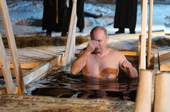 President Vladimir Putin takes part in Epiphany bathing on Lake Seliger