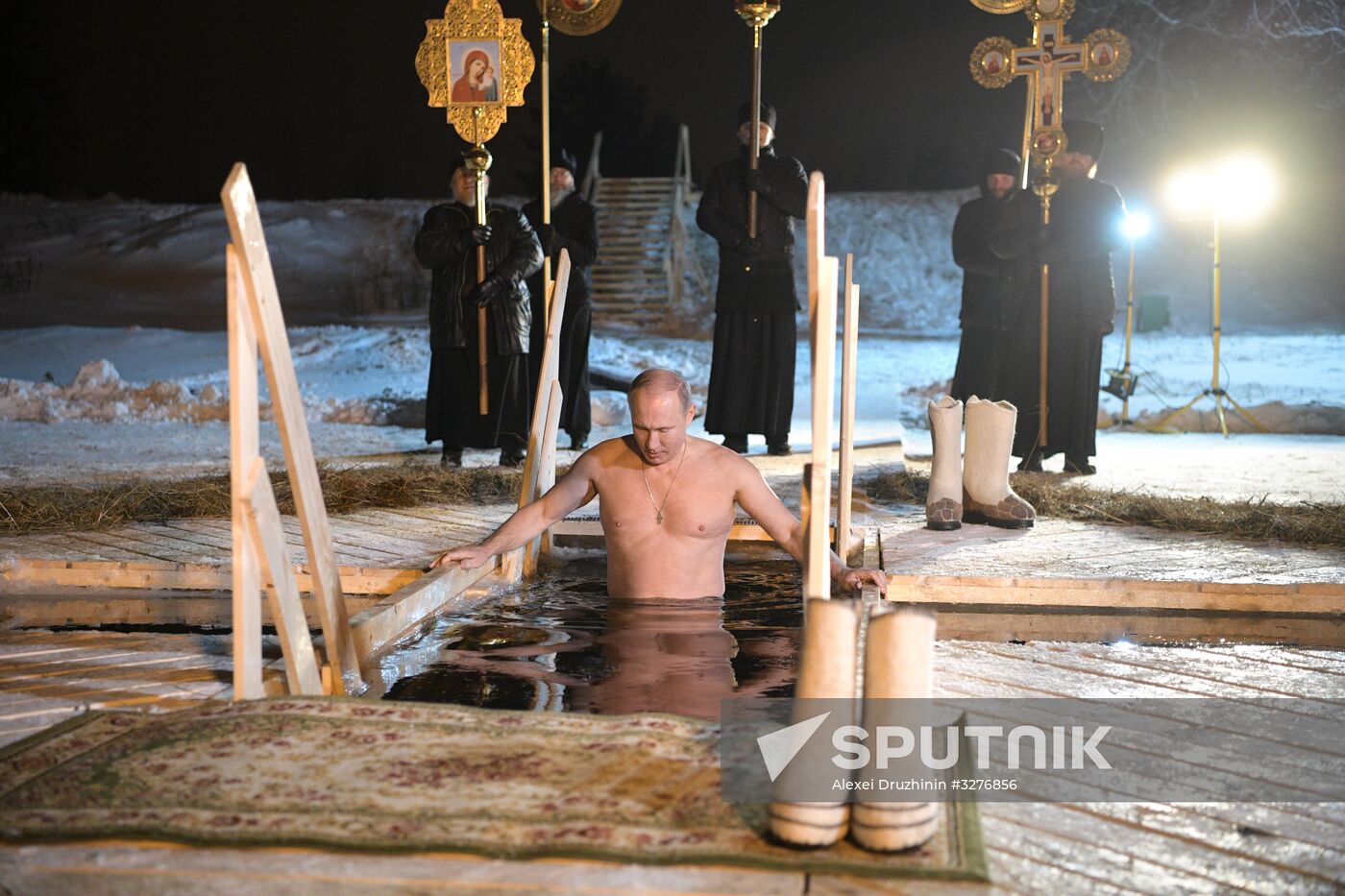President Vladimir Putin takes part in Epiphany bathing on Lake Seliger