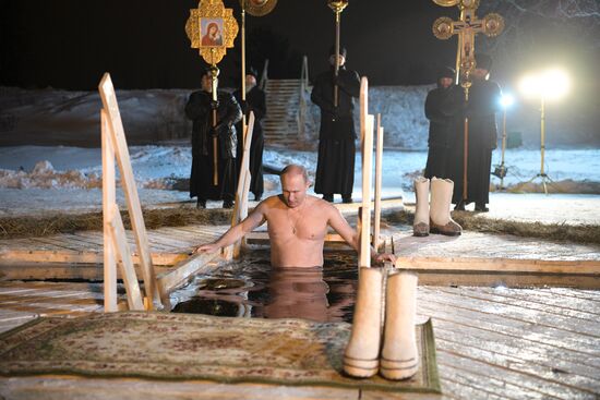 President Vladimir Putin takes part in Epiphany bathing on Lake Seliger