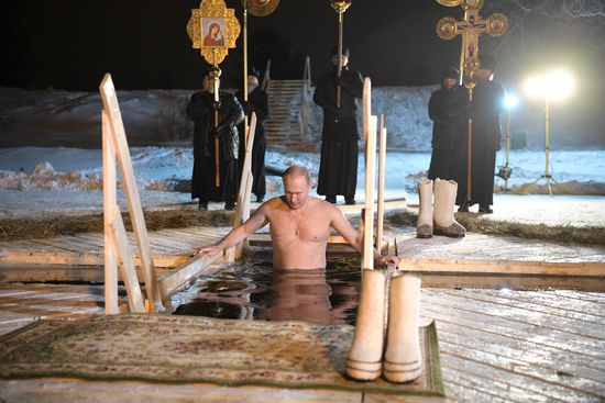 President Vladimir Putin takes part in Epiphany bathing on Lake Seliger