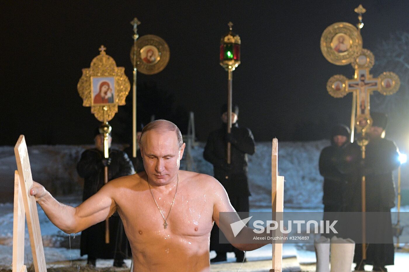 President Vladimir Putin takes part in Epiphany bathing on Lake Seliger