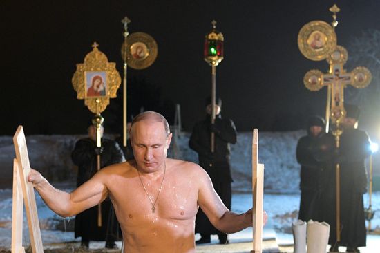 President Vladimir Putin takes part in Epiphany bathing on Lake Seliger